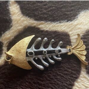 Givenchy Rare Vintage Metallic Fish Skeleton Articulated Pendant Brooch